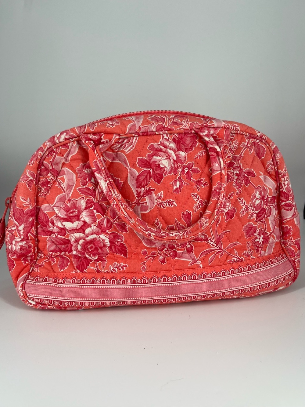Vera Bradley Retired Rare Hope Toile Coral Pink Floral Quilted Satchel
